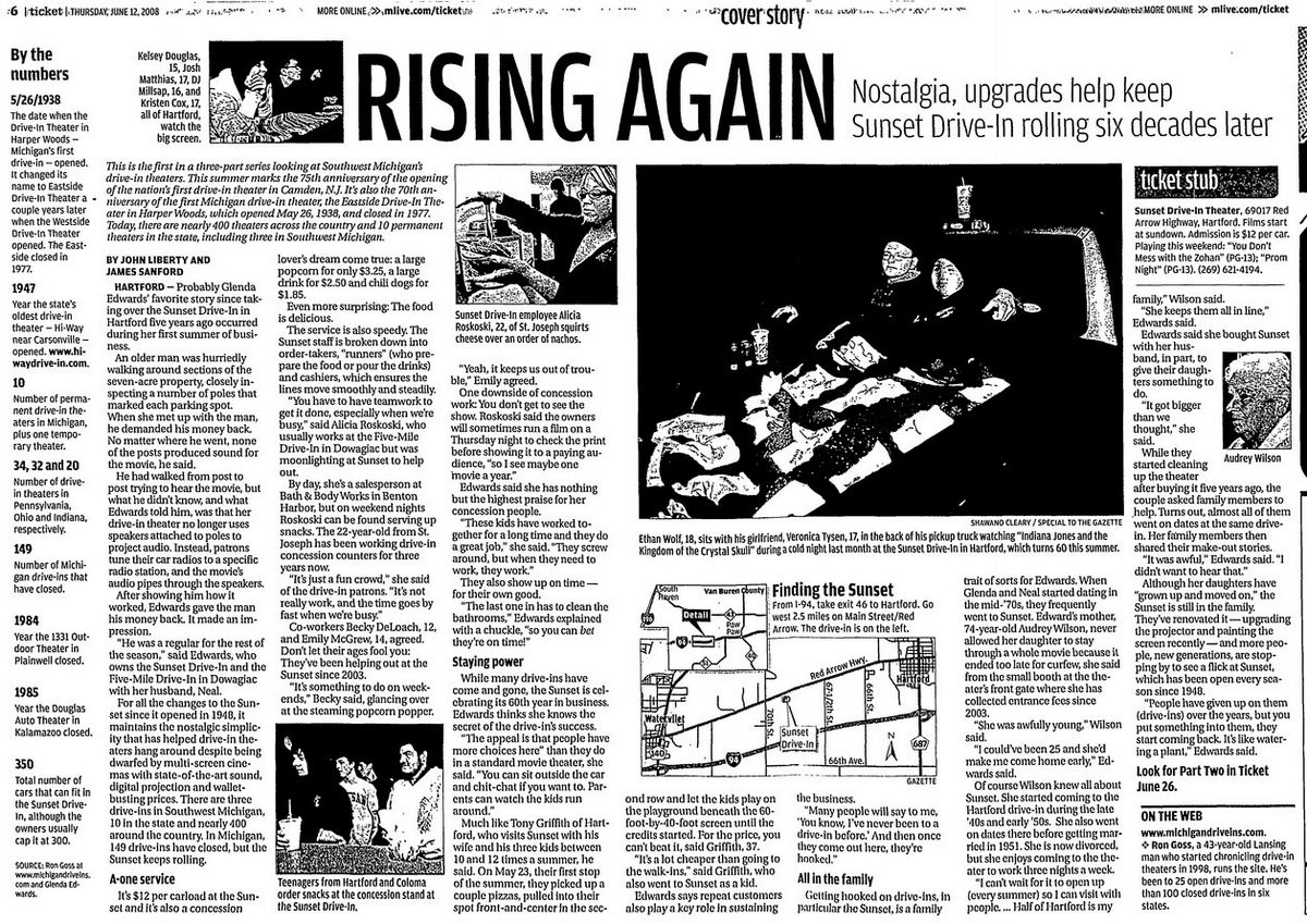 Kalamazoo Gazette 2008-06-12 Sunset Auto Theatre, Hartford